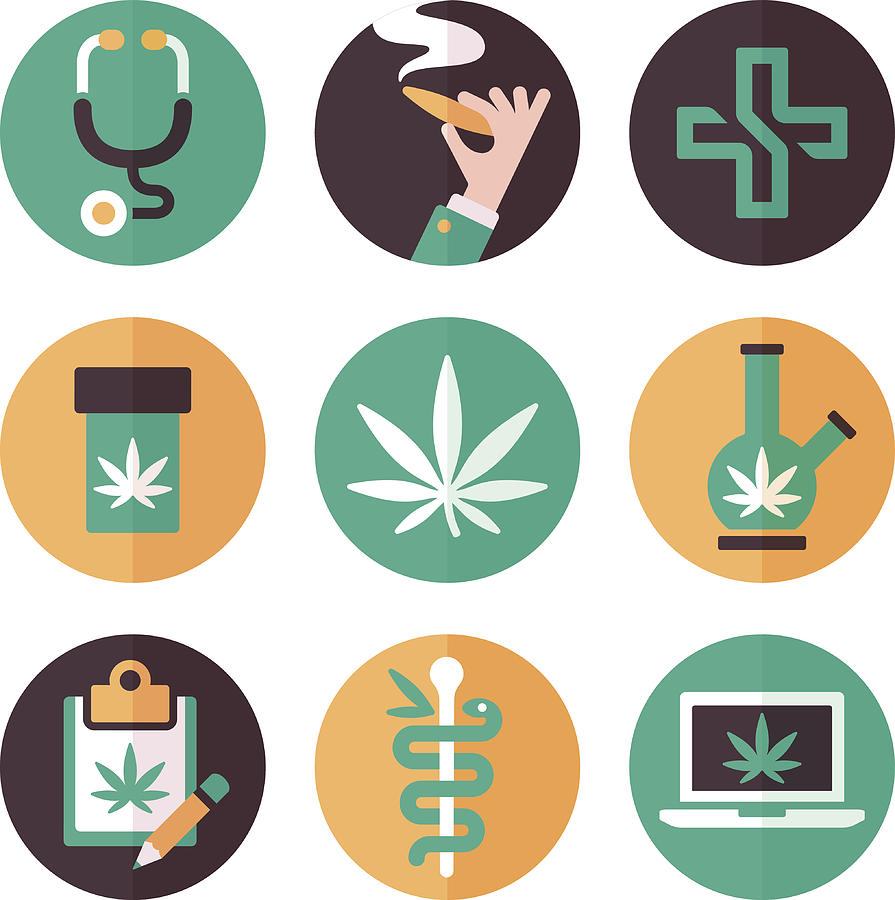 Medical Marijuana Icons and Symbols Drawing by Filo