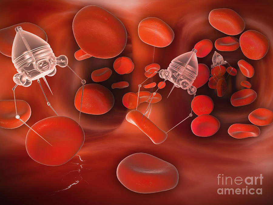 Bloodstream Digital Art - Medical Nanobots In The Bloodstream by Stocktrek Images