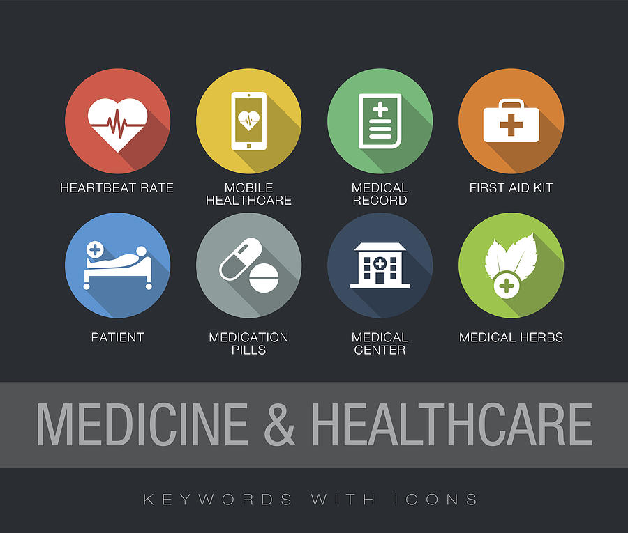 Medicine and Healthcare keywords with icons Drawing by Enisaksoy