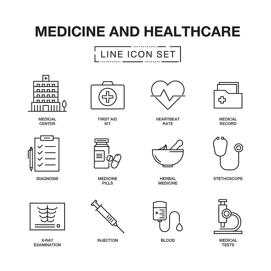 Medicine And Healthcare Line Icons Set Drawing by Cnythzl