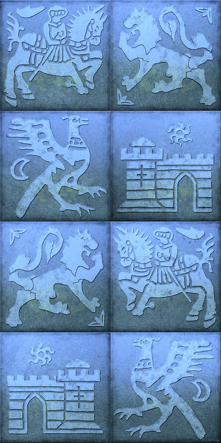 Fantasy Painting - Medieval 8-Tile Collage Blue by S L Kellaway