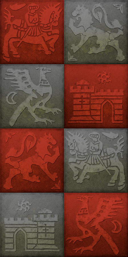 Fantasy Painting - Medieval 8-Tile Collage Brick and Slate by S L Kellaway