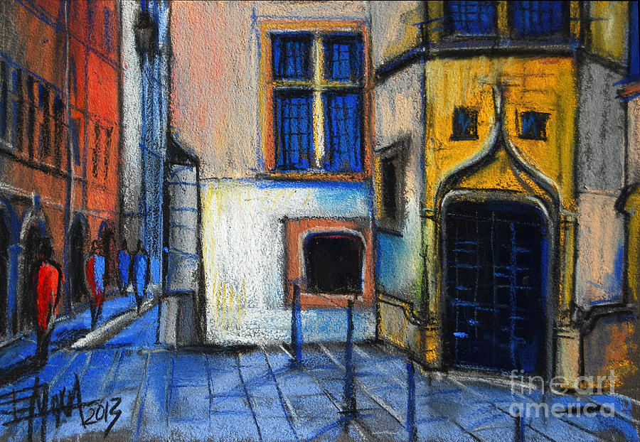 Medieval architecture in Vieux Lyon France Pastel by Mona Edulesco