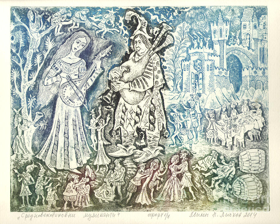 Medieval Drawing - Medieval musicians by Milen Litchkov Medieval Drawing - Medieval musicians by Milen Litchkov