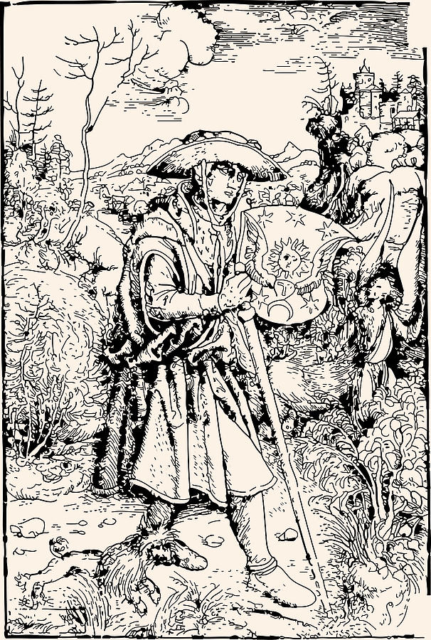 Medieval Pilgrim Drawing by