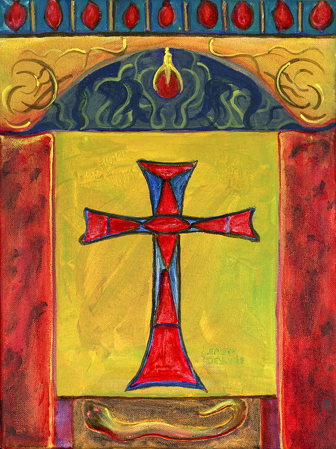 Medieval Style Symbolic Cross Original Painting Painting by Lenora  De Lude