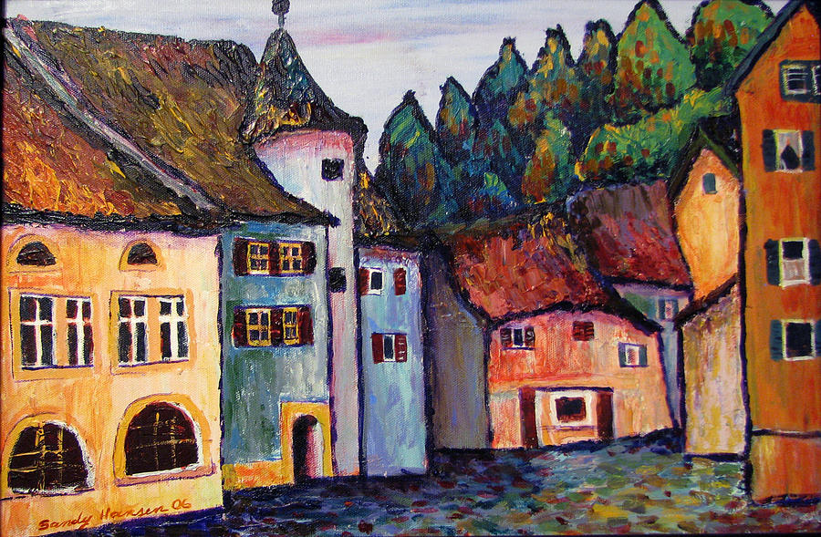Medieval Village of St. Ursanne Switzerland Painting by Art Nomad Sandra  Hansen