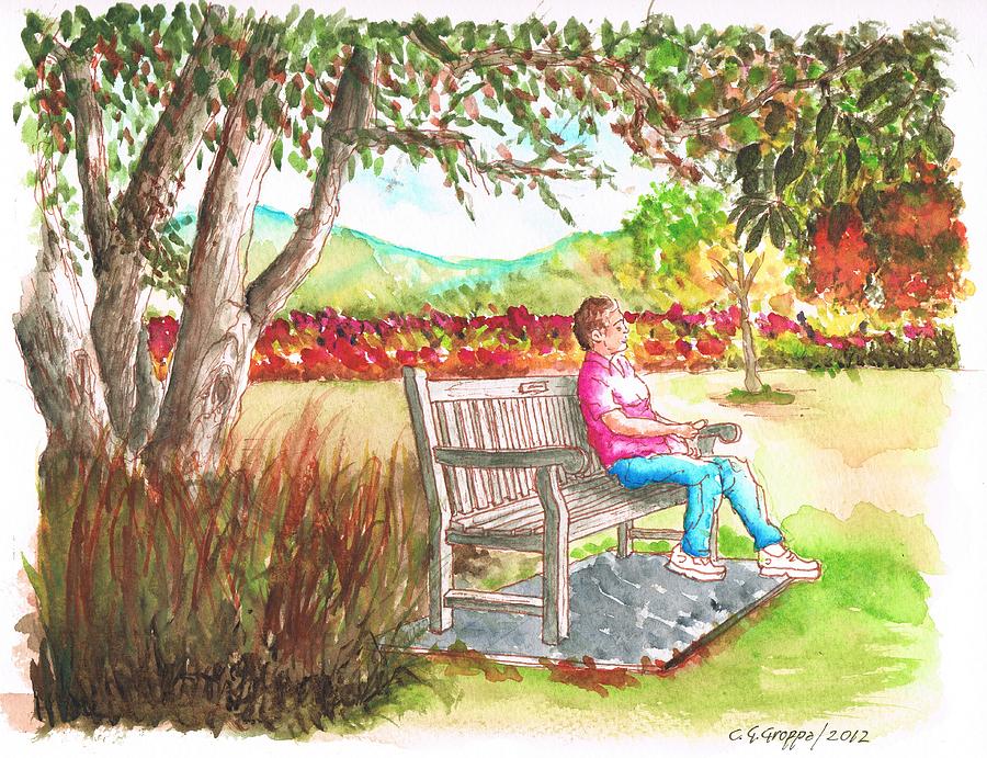 Meditating in The Arboretum in Arcadia - California Painting by Carlos G Groppa