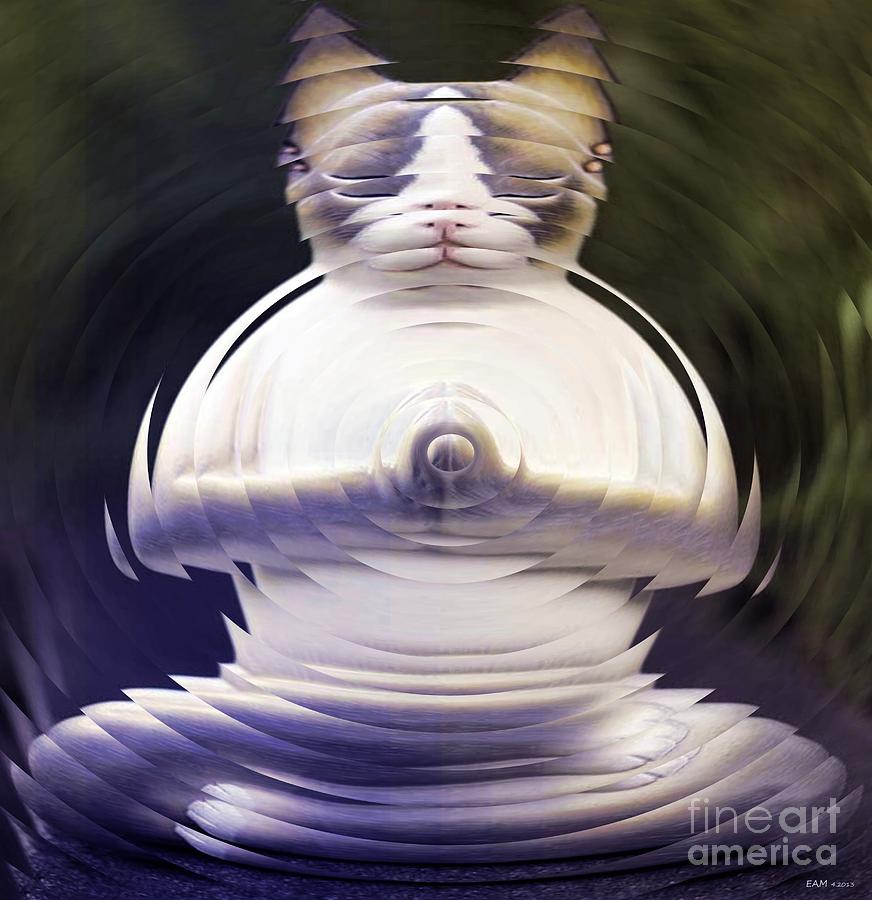 Abstract Digital Art - Meditation Kitty by Elizabeth McTaggart