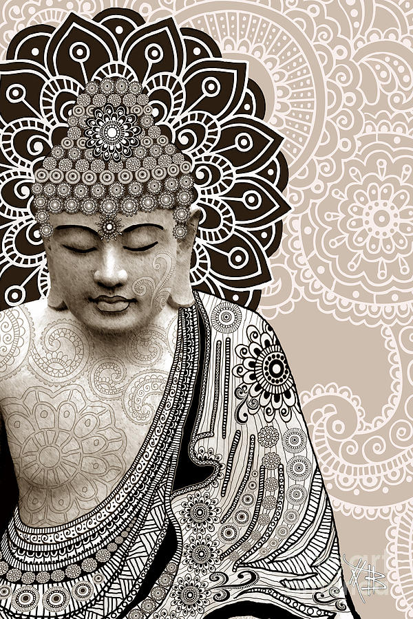 Buddha Digital Art - Meditation Mehndi - Paisley Buddha Artwork - copyrighted by Christopher Beikmann