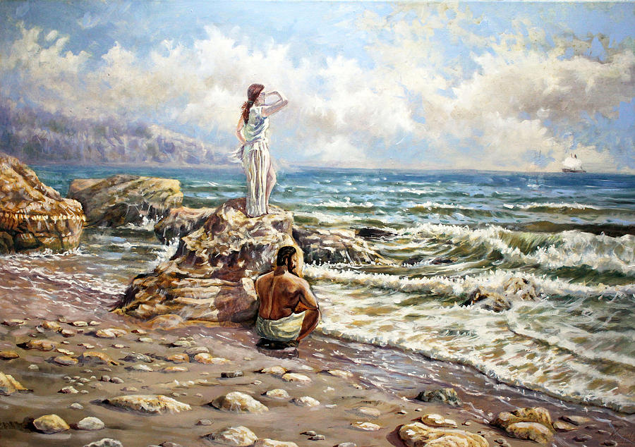 На берегу читать 78 глава. Картина на берегу. Картина побережье. Девушка у моря картина. Мужчина на берегу моря картины художников.