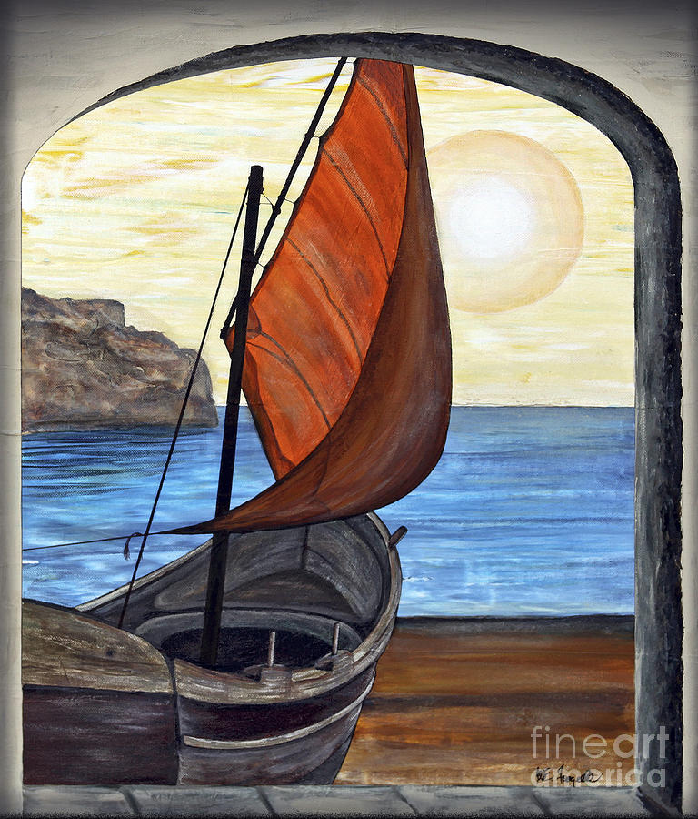 Mediterranean Sailboat Sunset Painting by Walt Foegelle