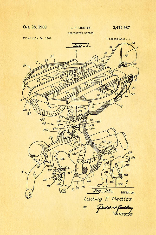 Unique Photograph - Meditz Helicopter Device Patent Art 1969 by Ian Monk