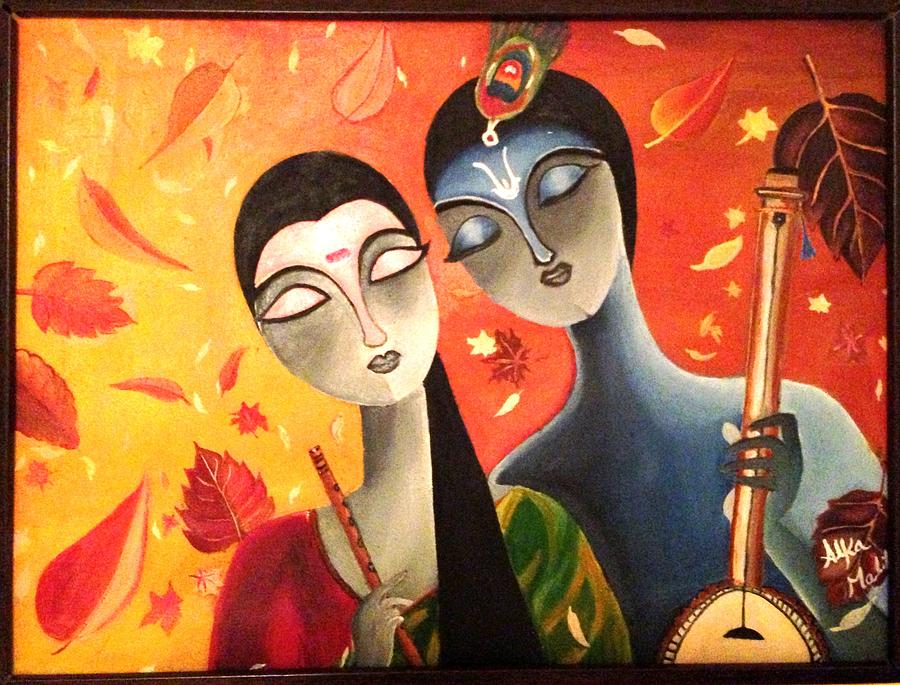 Flute Painting - Meerabai and  Krishna by Alka  Malik