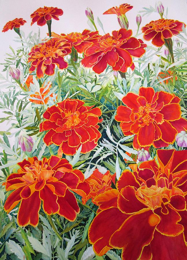 Flower Painting - Mega Marigolds by Joann Perry