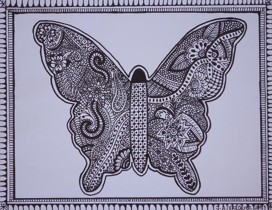 Mehndi Henna Style Butterfly Abstract Drawing Painting