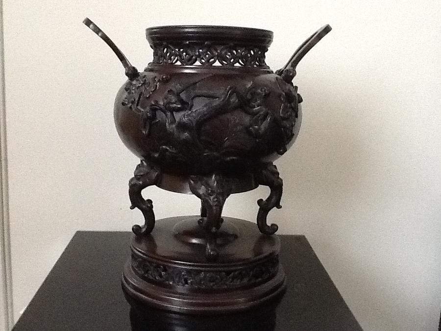 Meiji patinated bronze censer Sculpture by Unknown - Fine Art America