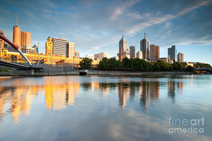 Melbourne cityscape by the the Yarra river at sunrise Australia Photograph by Matteo Colombo