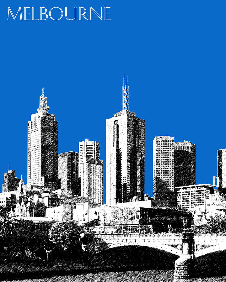 Architecture Digital Art - Melbourne Skyline 1 - Blue by DB Artist
