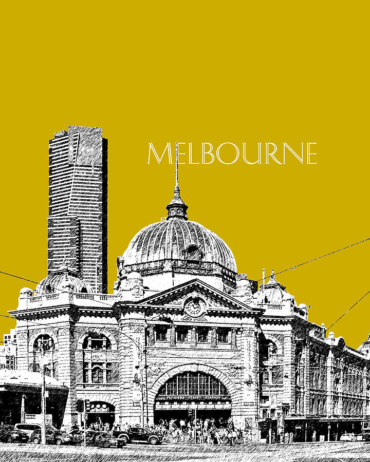 Melbourne Skyline 2 Flinders Street Station - Gold Digital Art by DB Artist