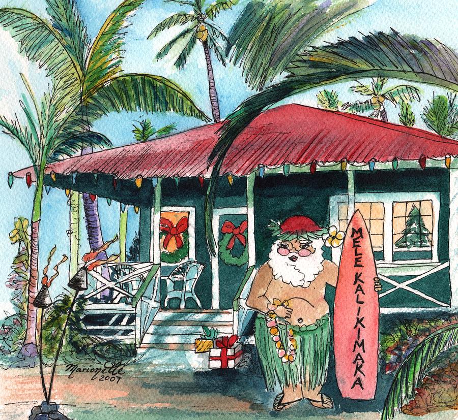Mele Kalikimaka Hawaiian Santa Painting by Marionette Taboniar