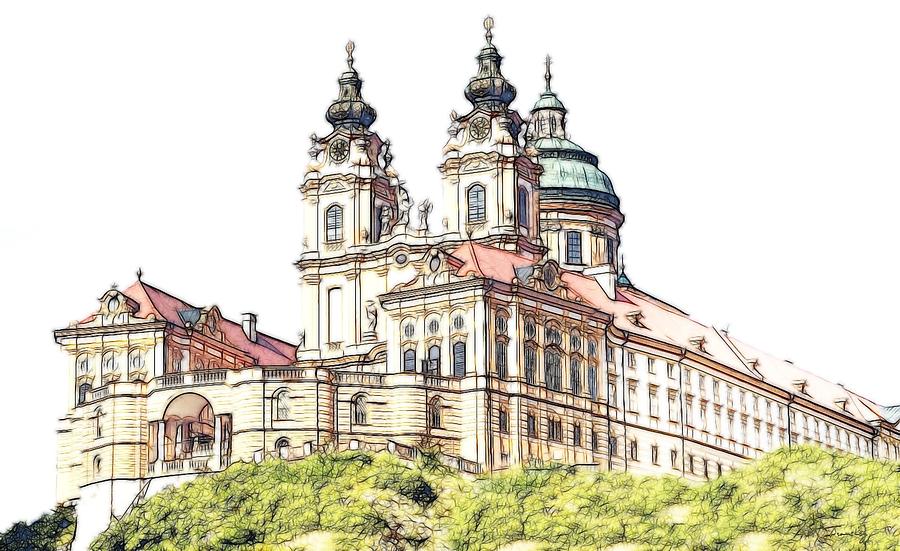 Architecture Drawing - Melk Abbey in Lower Austria by Maciek Froncisz