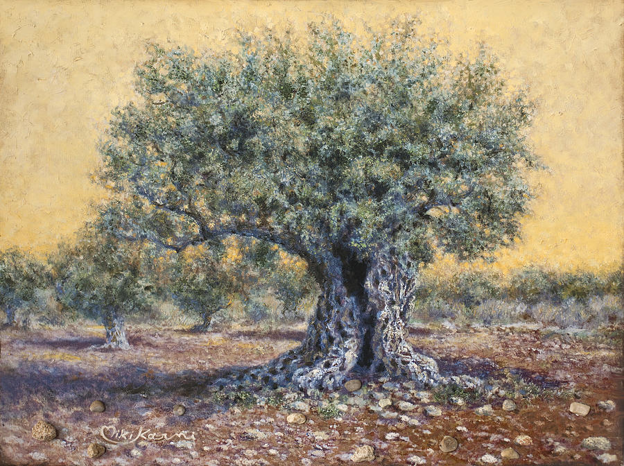 Ancient olive grove. by Miki Karni Painting by Miki Karni