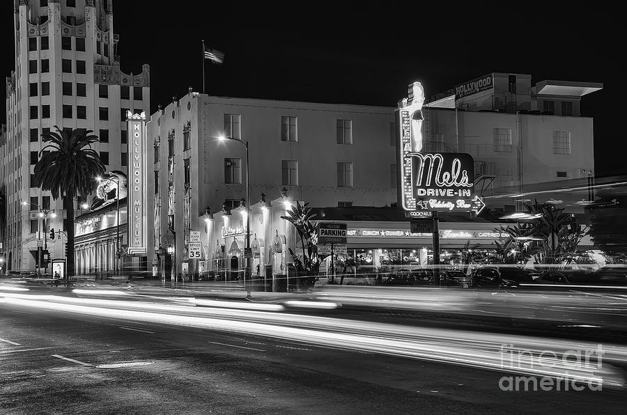 Mels Drive-In Black and White Photograph by Eddie Yerkish