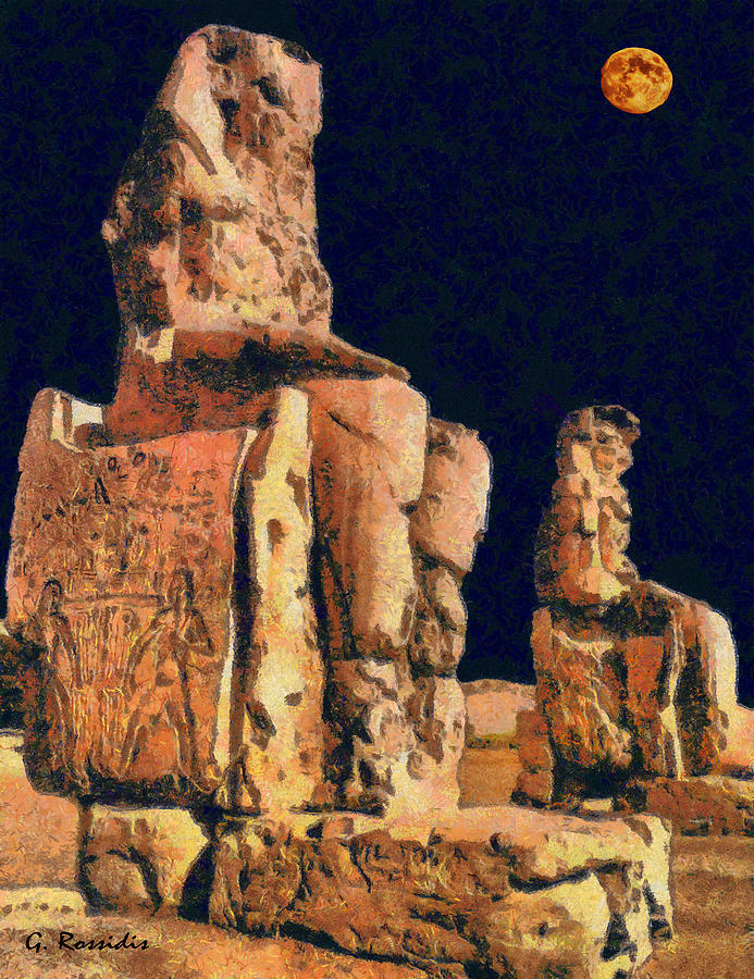 Memnon colossi Painting by George Rossidis