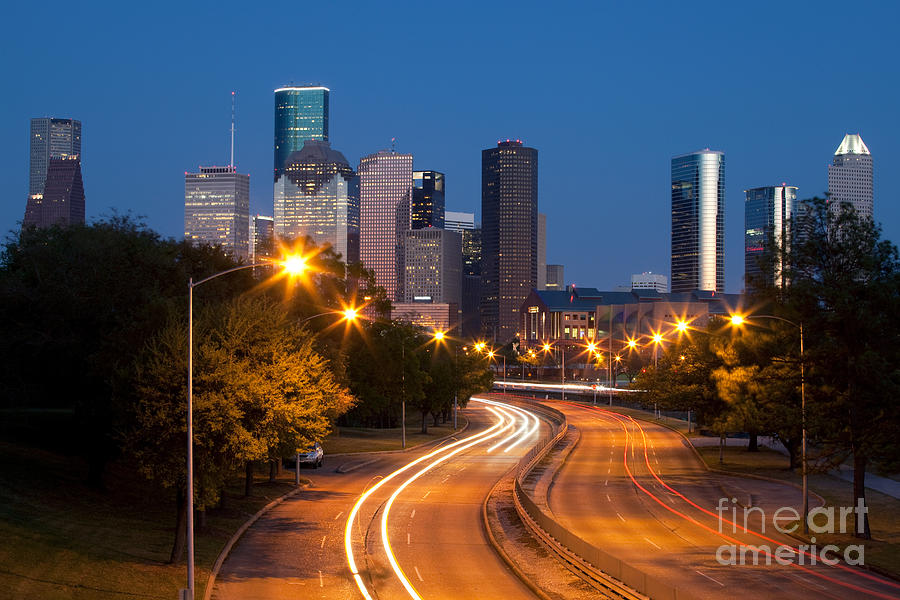 Houston Photograph - Memorial Drive and Houston Skyline by Bill Cobb