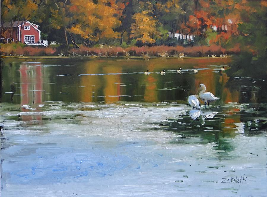 Fall Painting - Memorial Pond II by Laura Lee Zanghetti