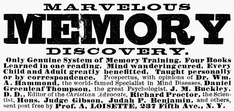 Memory Training Ad, 1889 Painting by Granger Memory Training Ad, 1889 Painting by Granger