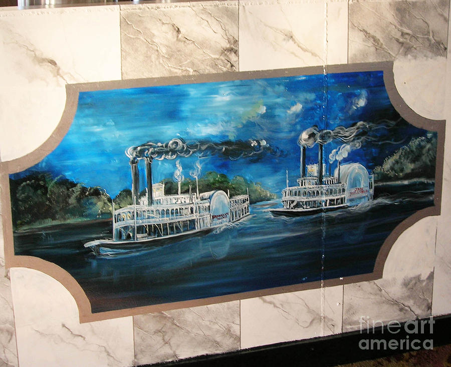 Memphis Riverboats Q3 Marbling and Bar Mural Painting by Lizi Beard-Ward