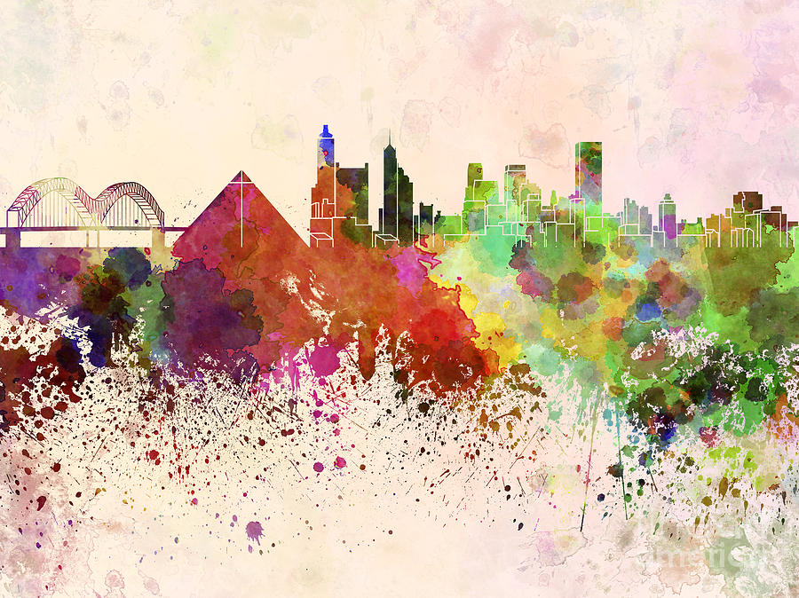 Memphis skyline in watercolor background Digital Art by Pablo Romero