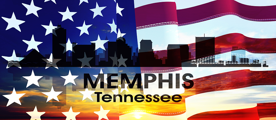 Memphis TN Patriotic Large Cityscape Mixed Media by Angelina Tamez
