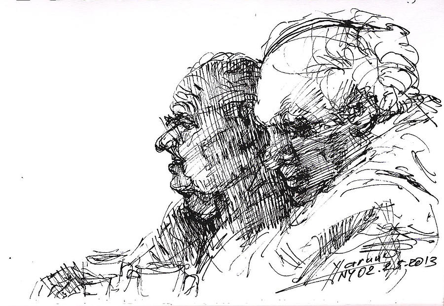 Sketch Drawing - Men At Cafe by Ylli Haruni
