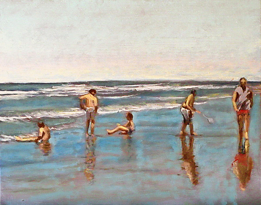Men at the Beach Painting by David Zimmerman