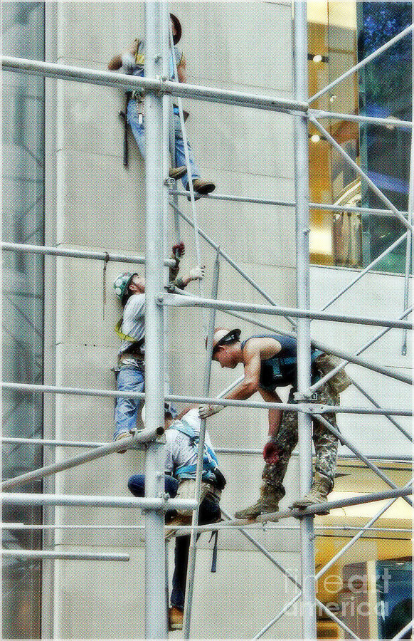 Scaffolding Photograph - Men at Work by Lilliana Mendez