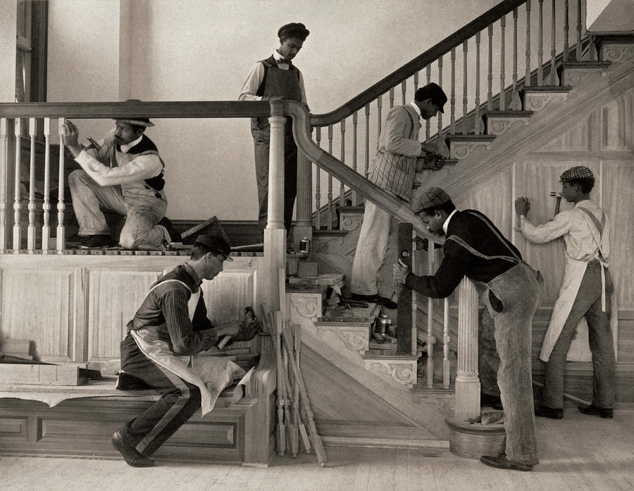 Men Building A Stairway Photograph by Underwood Archives