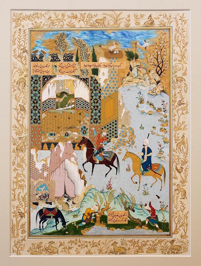 Men Hunting On Horse Nezami poet Nastaliq Calligraphy and miniature ...