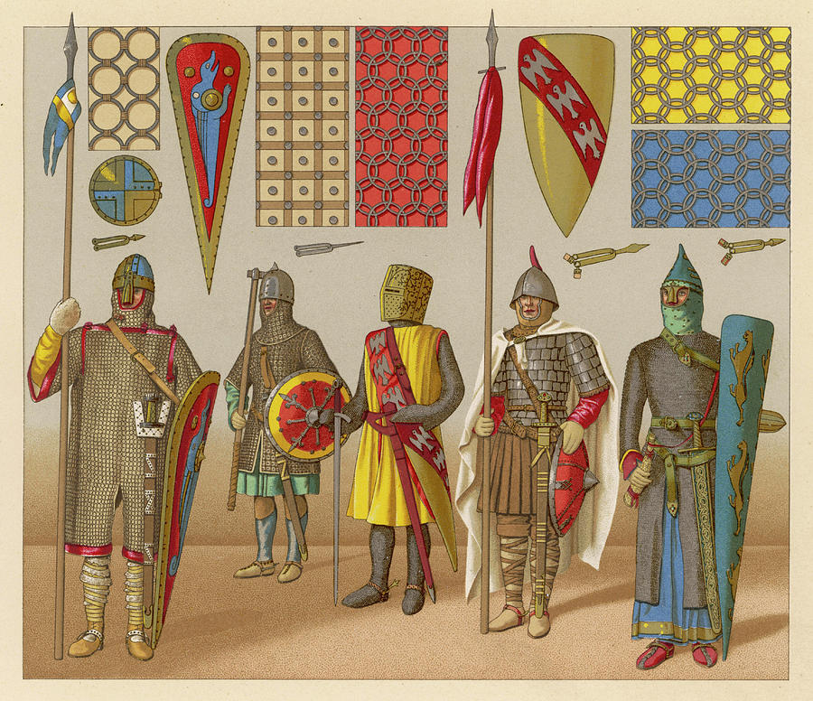 Men In Armour, Shields, Banners ; Drawing by Mary Evans Picture Library ...