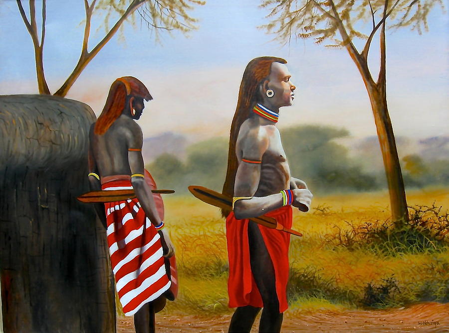 Men of the Maasai Painting by Wycliffe Ndwiga
