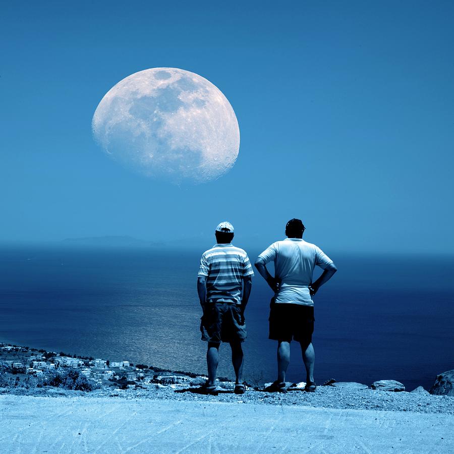 Men Watching The Moon Photograph by Detlev Van Ravenswaay