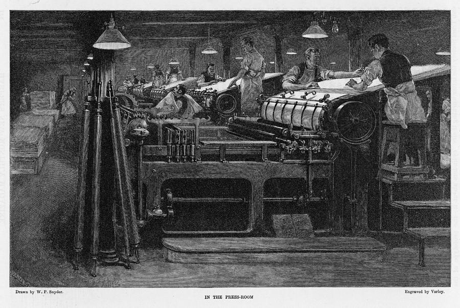 Men Working At Printing Presses Drawing by Mary Evans Picture Library