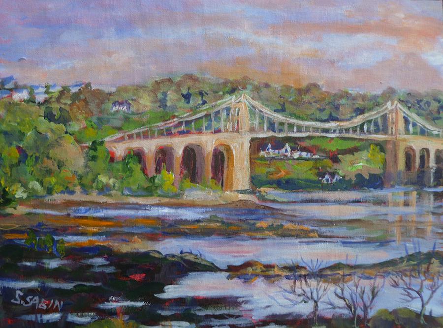 Menai Bridge in the evening Painting by Saga Sabin