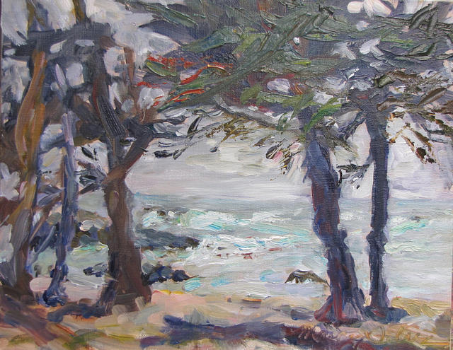 Landscape Painting - Mendocino Cypress Grove by Marcy Silveira