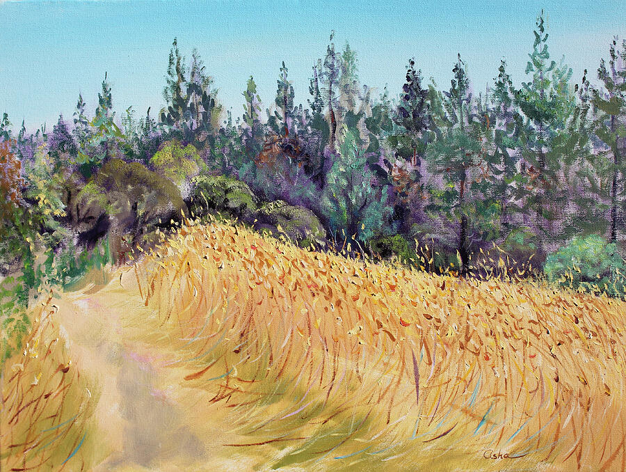 Mendocino High Grass Meadow at Susans Place in July Painting by Asha Carolyn Young