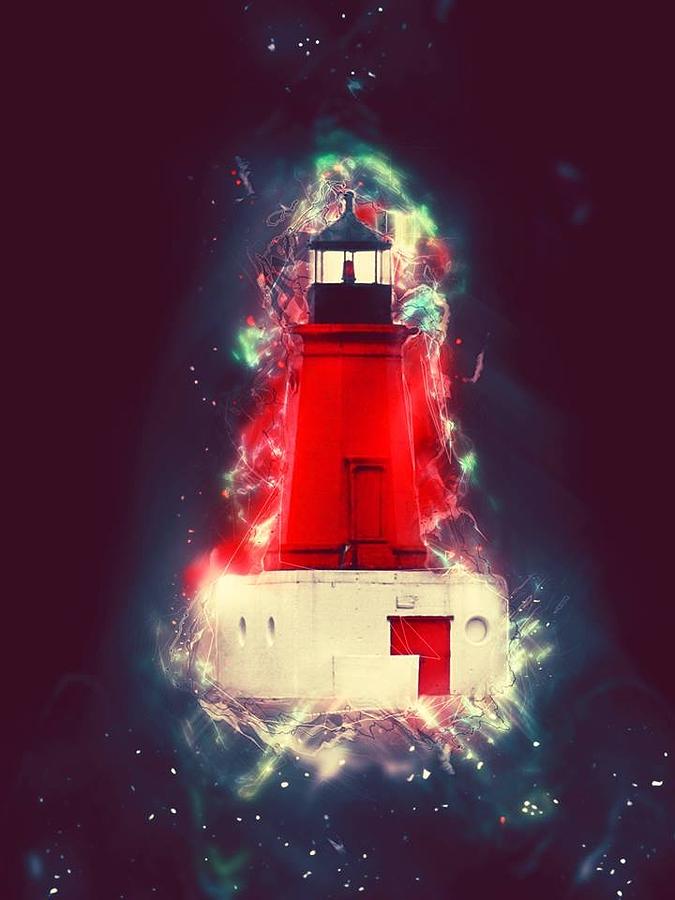 Up Movie Photograph - Menominee MI Lighthouse in Space by Mark J Seefeldt