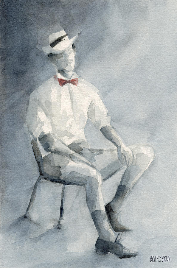 Mens Fashion Illustration Art Print Hat and Bowtie Painting by Beverly Brown