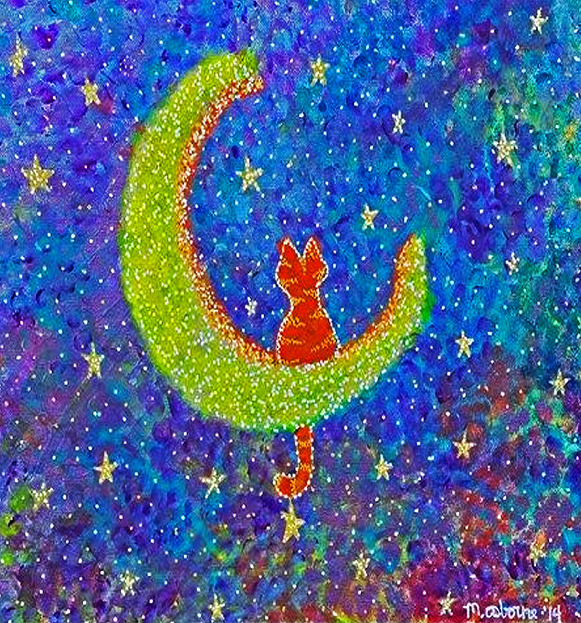 Meow At The Moon Painting